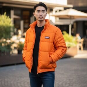 Vintage Y2K Match 1 Orange Puffer Jacket Full Zip Collared Winter Size XL NEW